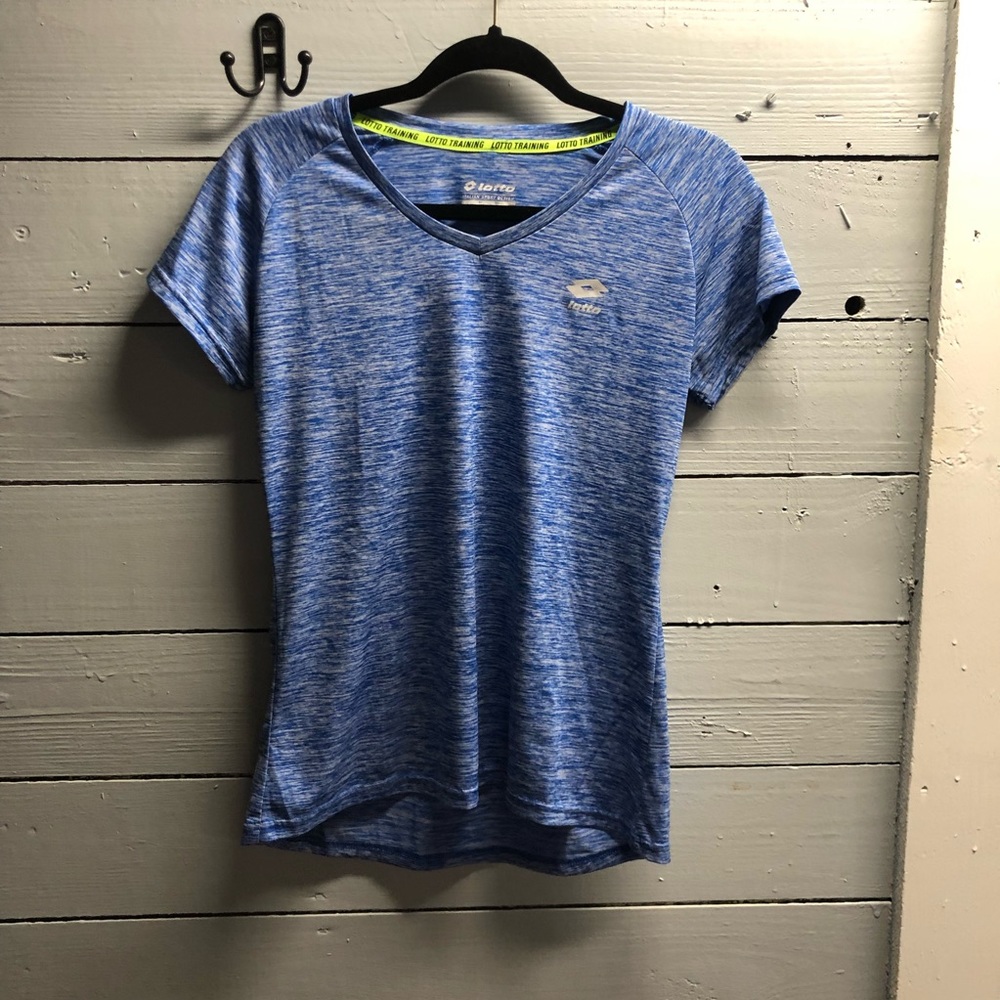 Lotto Womens Short Sleeve VNeck Athletic Wicking Tee Blue and White Large